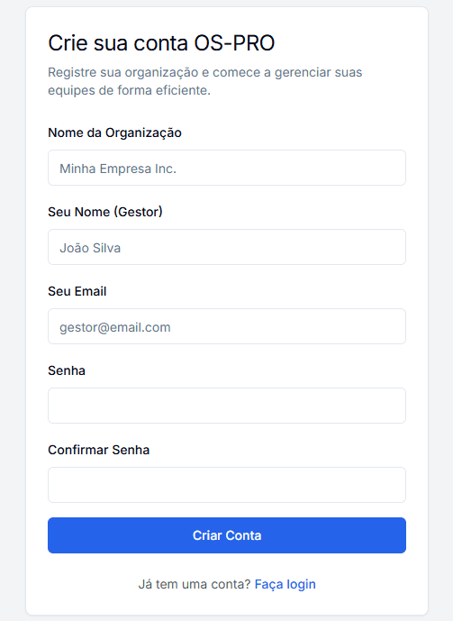 MobilOS registration screen.