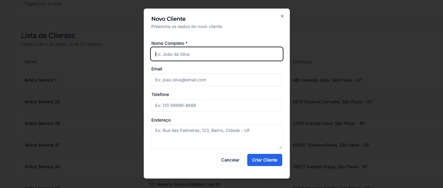 New client registration form.