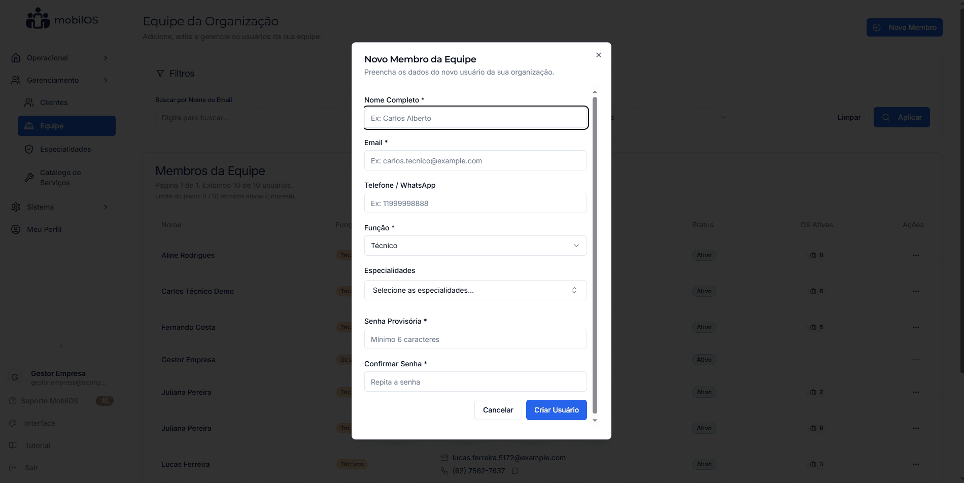 New team member registration form.