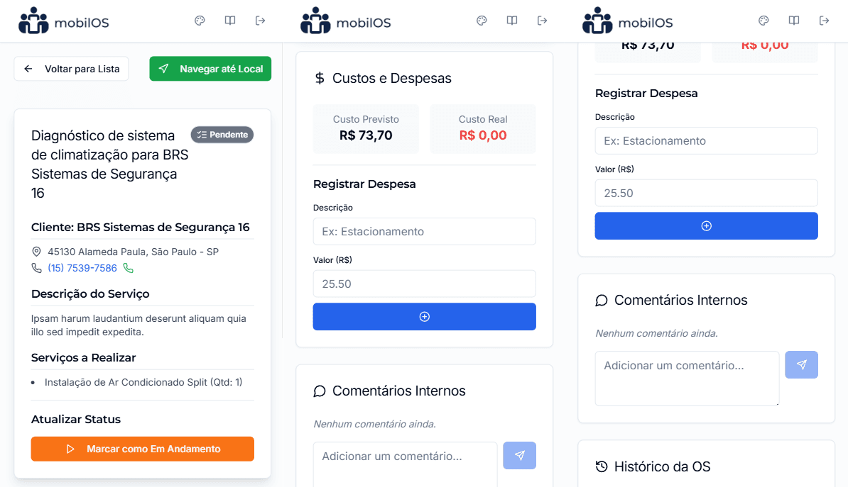 Detailed view of a Work Order in the technician panel.