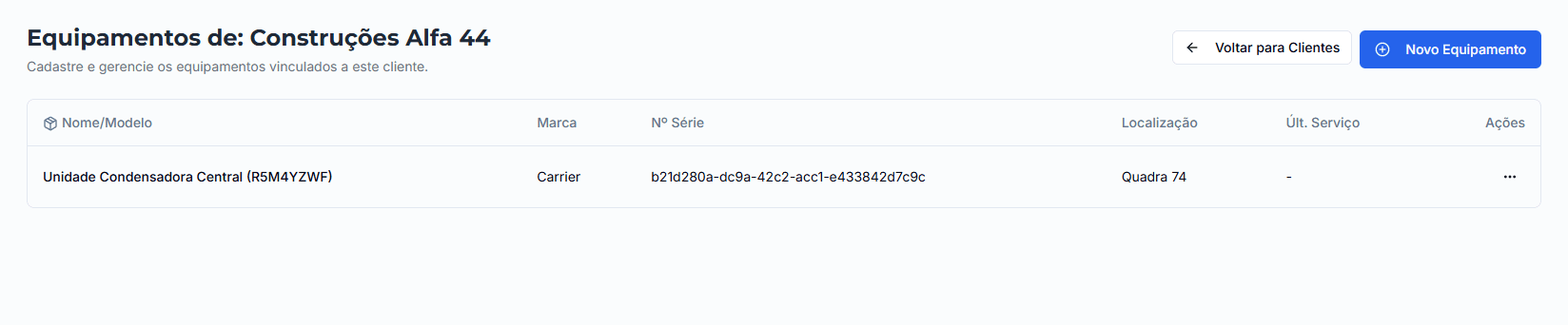 Client equipment management screen.