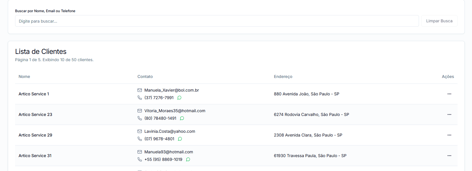 Client list with search bar.
