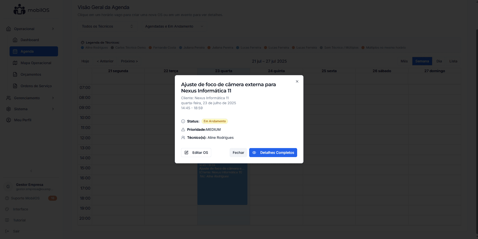 Modal displaying quick details of a Work Order.